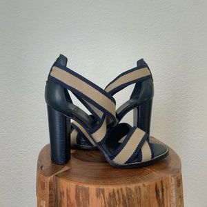 Tory Burch Laurie Navy Khaki Cross Heel